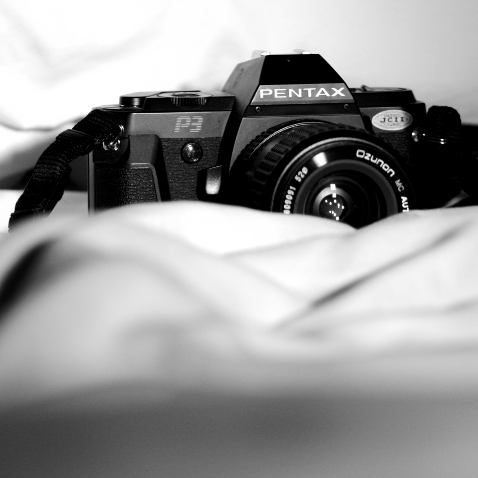 black and white pentax film camera